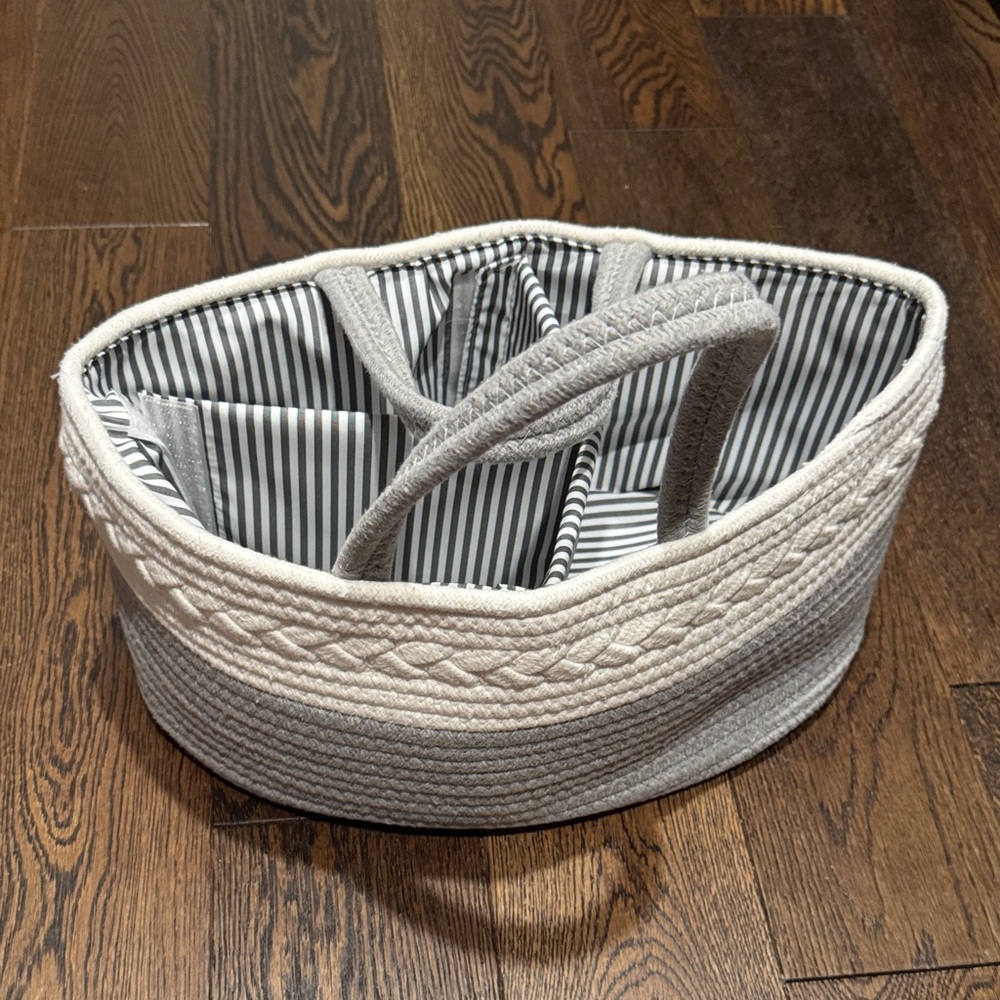Gray and White Woven Tote Bag